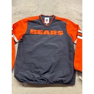 NFL Chicago Bears Mens Medium Navy Orange V-Neck Windbreaker Pullover New